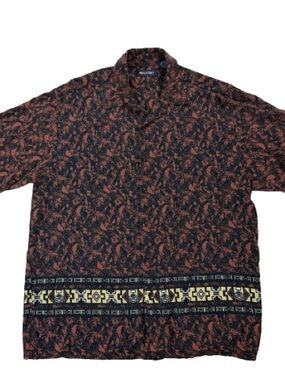 Puritan Brown & Black Patterned Aztec Southwestern Casual Button-Down Shirt